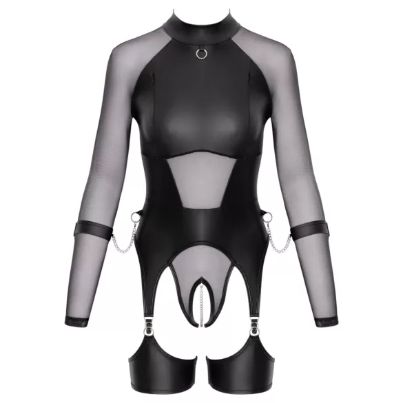 Cottelli Bondage - sieviešu caurspīdīgs tops ar roku dzelžiem melns - L