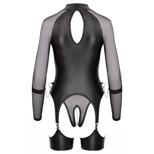 Cottelli Bondage - sieviešu caurspīdīgs tops ar roku dzelžiem melns - L