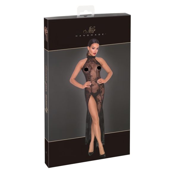 Noir - caurspīdīga garā kleita ar ziedu rakstu melna - XL