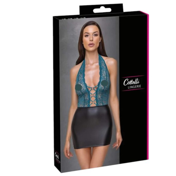 Cottelli - sieviešu mežģīņu kleita ar šņorēm spīdīga melni zaļa - XL