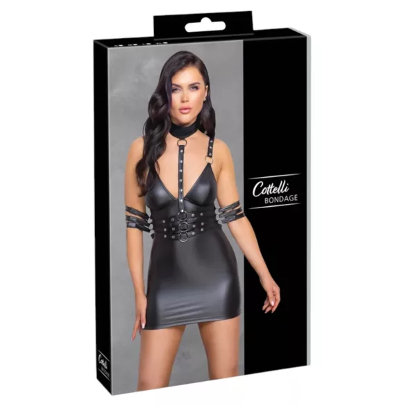 Cottelli Bondage - mini kleita ar apkakli, spīdīga, melna - L