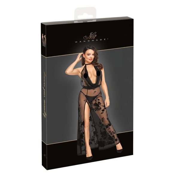 Noir - caurspīdīgs ziedu-motīvu maxi kleita (melna) - L