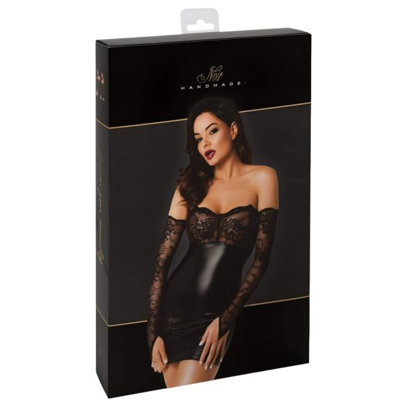 Noir - spīdīga kleita ar mežģīņu detaļām (melna)
