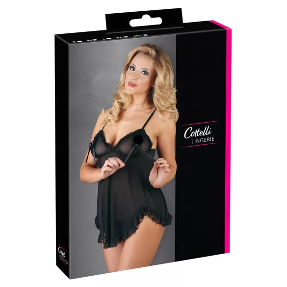 Cottelli - sieviešu babydoll naktskrekls ar volāniem melns - L