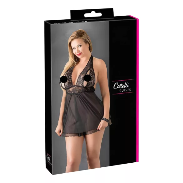 Cottelli plus size babydoll ar mežģīnēm melns - 3XL