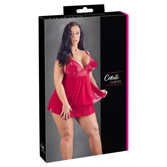 Cottelli plus size babydoll ar mežģīnēm sarkans - 2XL