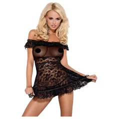 Obsessive babydoll un stringi ar volāniem melnā krāsā