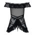Obsessive Flores - volānu babydolls un stringbiksītes (melns) - L/XL