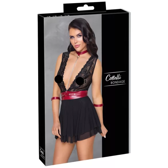 Cottelli Bondage - mežģīņu babydoll ar kakla siksnu (melns) - M