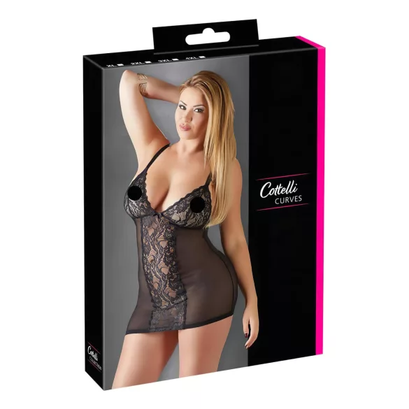 Cottelli plus size mežģīņu caurspīdīga naktskrekls melns