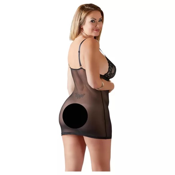 Cottelli plus size mežģīņu caurspīdīga naktskrekls melns - 4XL