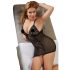 Cottelli Plus Size - mežģīņu caurspīdīga naktskrekls (melns) - 4XL