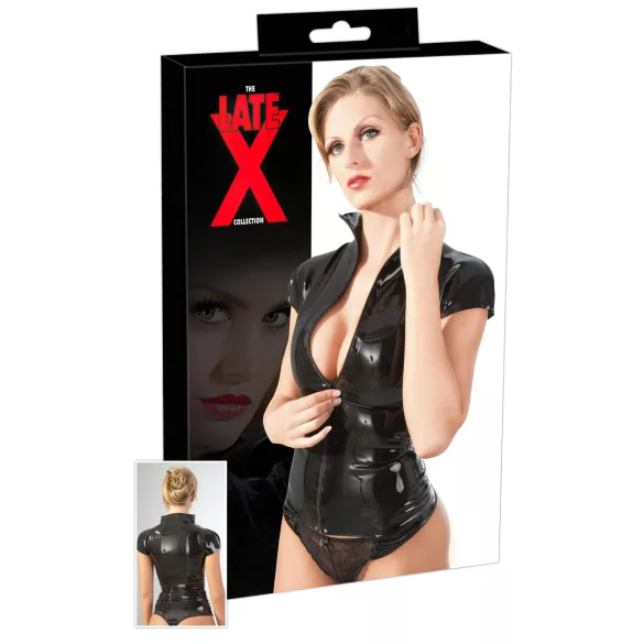 LATEX - sieviešu īsroku tops ar rāvējslēdzēju melns - S