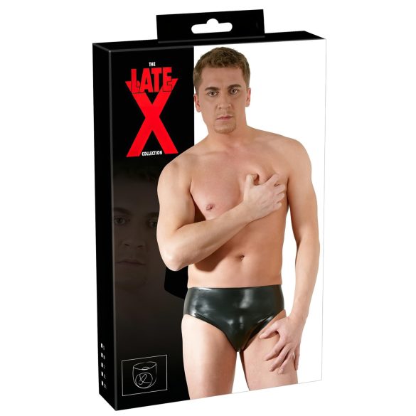 LATEX - vīriešu apakšveļa ar iekšējo dzimumlocekli un anālo dildo (melns) - M
