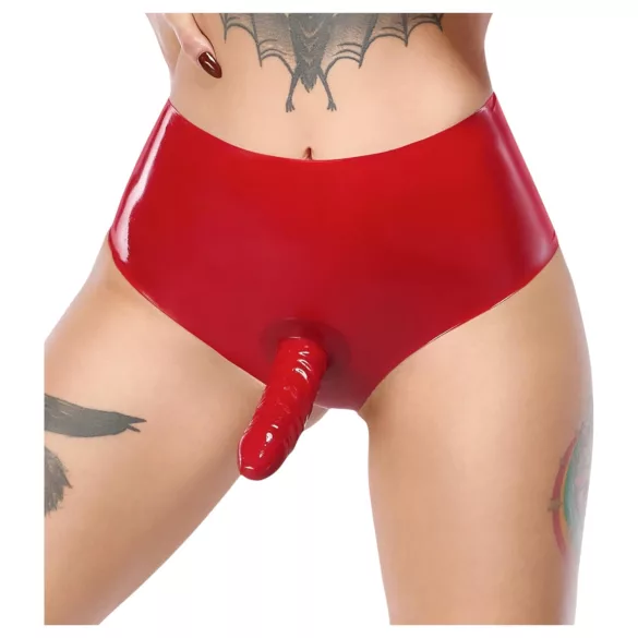 LATEX - apakšbikses ar reālistisku dildo (sarkanas)