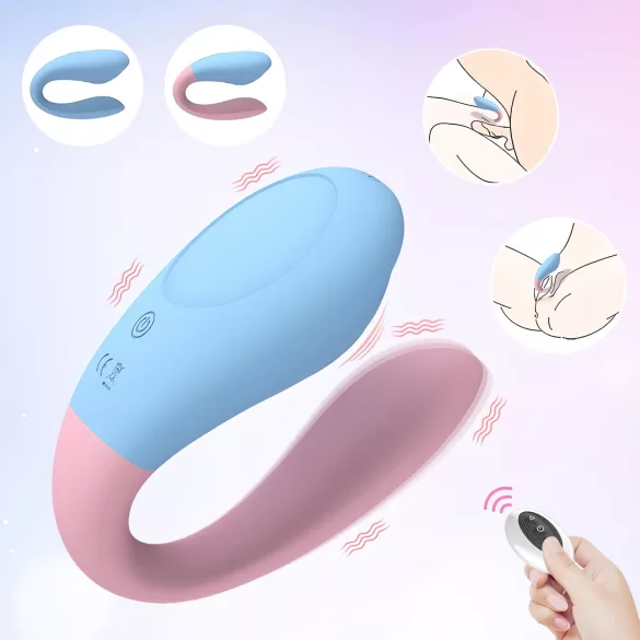 Mrow 03 - pāru vibrators, uzlādējams, ūdensizturīgs, zils-rozā