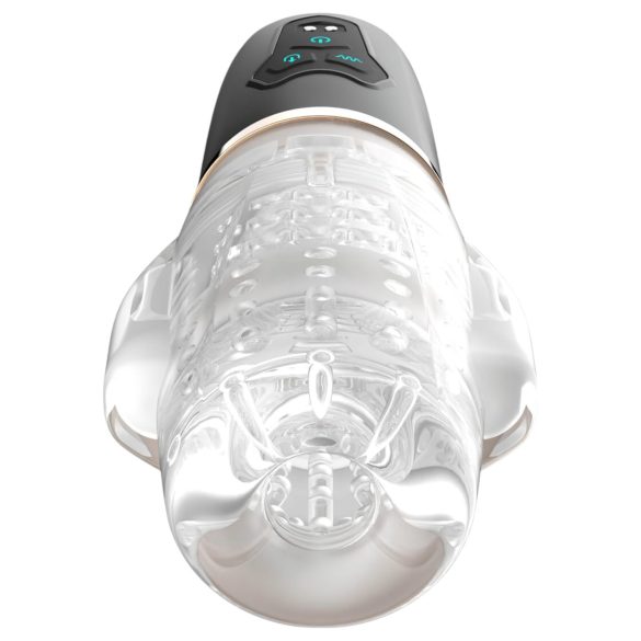 Funny Me Rocket Cup - masturbators ar sūkšanu un vibrāciju, caurspīdīgs-melns