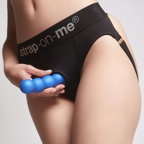 Strap-on-me dildo ar bumbiņām un piesūcekni, zils, S izmērs