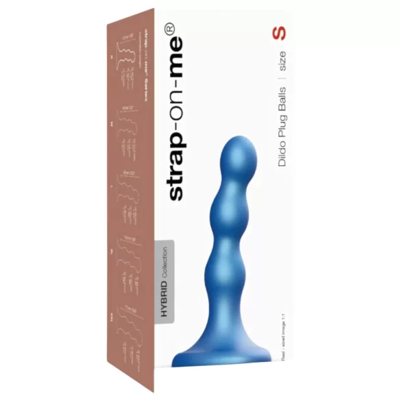 Strap-on-me dildo ar bumbiņām un piesūcekni, zils, S izmērs