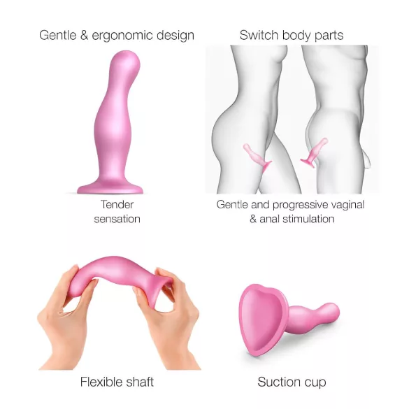 Strap-on-me Curvy S - viļņains, ar piesūcekni aprīkots dildo (rozā)