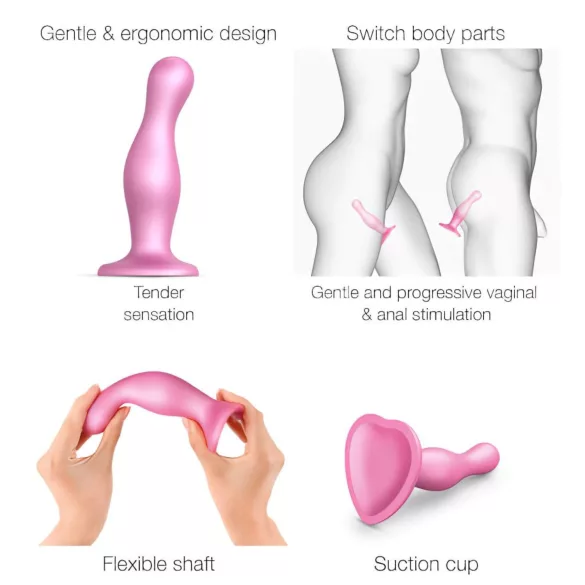 Strap-on-me Curvy S - viļņains, ar piesūcekni aprīkots dildo (rozā)