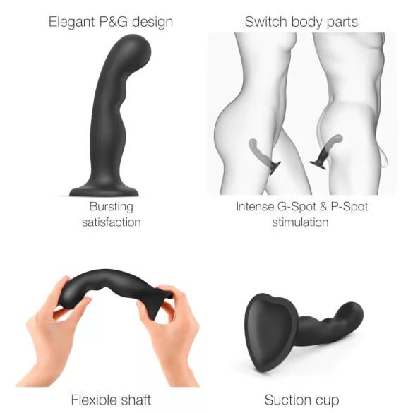 Strap-on-me strap-on dildo ar piesūcekni, izliekts, melns, S izmērs