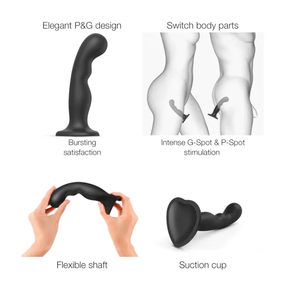 Strap-on-me strap-on dildo ar piesūcekni, izliekts, melns, L izmērs