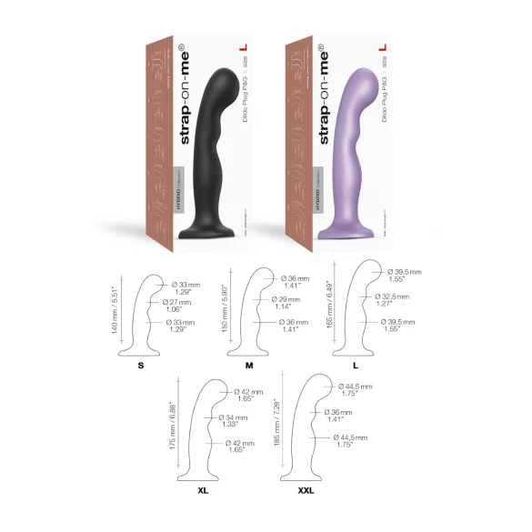 Strap-on-me strap-on dildo ar piesūcekni, izliekts, melns, L izmērs