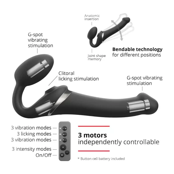 Strap-on-me sieviešu strap-on vibrators ar gaisa viļņiem, melns, S izmērs