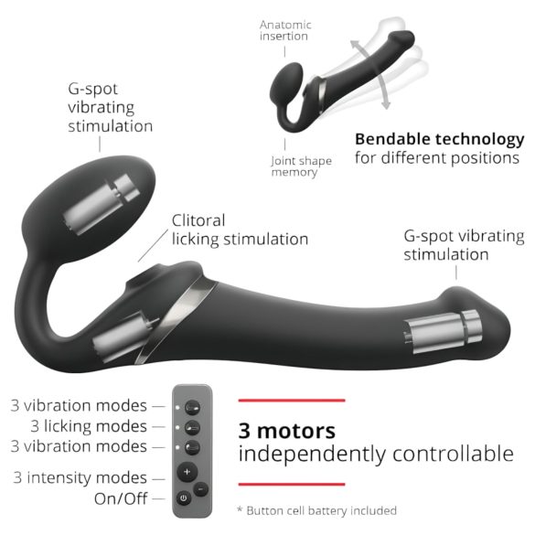 Strap-on-me vidējais strap-on vibrators ar viļņu stimulāciju, melns