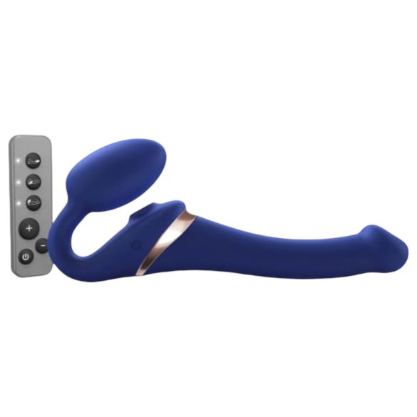 Strap-on-me S - uzpūšams, viļņots strap-on vibrators (zils)