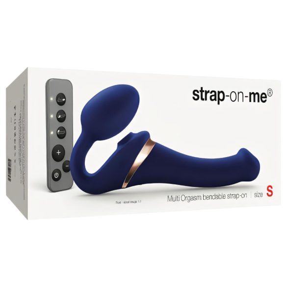 Strap-on-me S - uzpūšams, viļņots strap-on vibrators (zils)