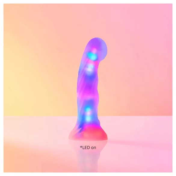 Love to Love Sugar Bomb - gaismu izstarojošs LED silikona dildo (rozā-dzeltens) - 16,9 cm