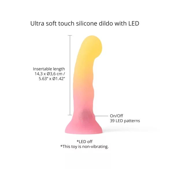 Love to Love Sugar Bomb - gaismu izstarojošs LED silikona dildo (rozā-dzeltens) - 16,9 cm