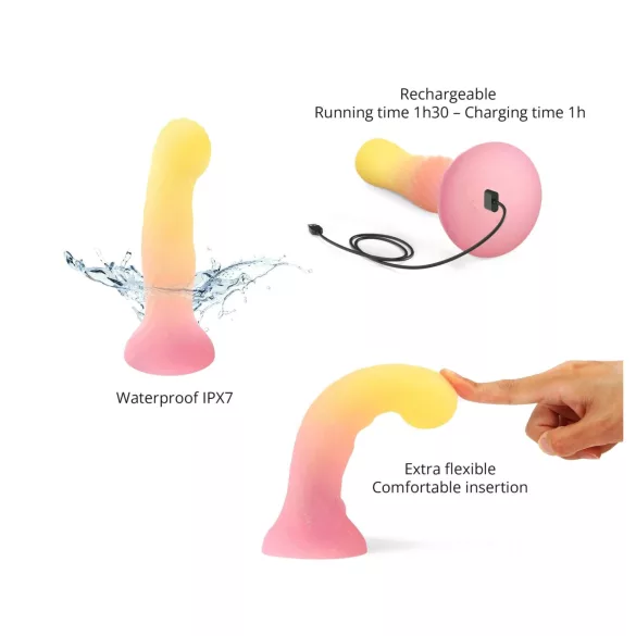 Love to Love Sugar Bomb - gaismu izstarojošs LED silikona dildo (rozā-dzeltens) - 16,9 cm