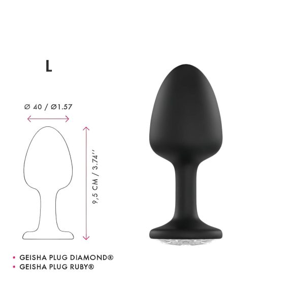 Dorcel Geisha Plug Diamond L - melns anālais plug ar baltiem akmeņiem
