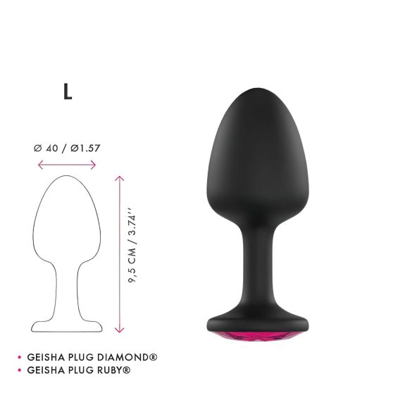 Dorcel Geisha Plug Ruby L - rozā akmens anālais plug (melns)