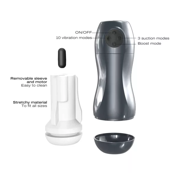 Dorcel Blowjoy Vibe - sūcošs un vibrējošs uzlādējams masturbators (pelēks)