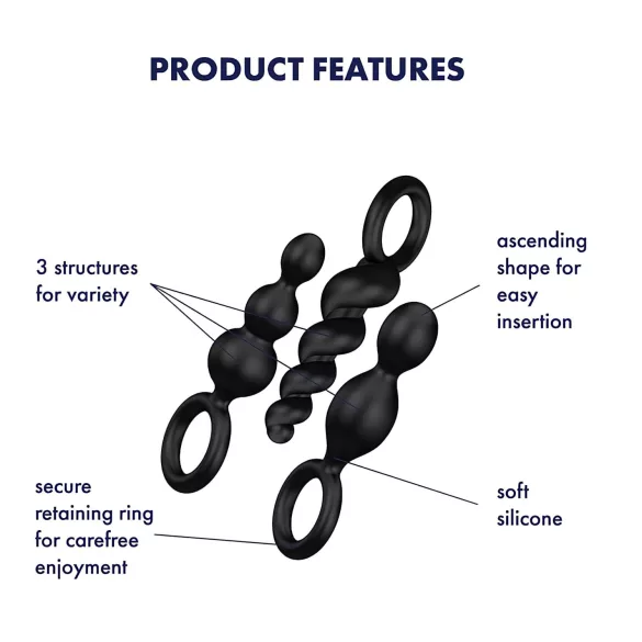 Satisfyer anālais aizbāznis komplekts melns 3 gab