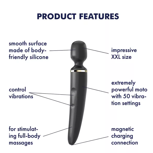 Satisfyer Wand-er Woman - masāžas vibrators ūdensizturīgs melns