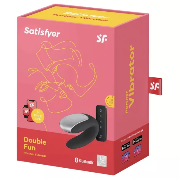 Satisfyer Double Fun - lietotnes vadāms pāru vibrators (melns)