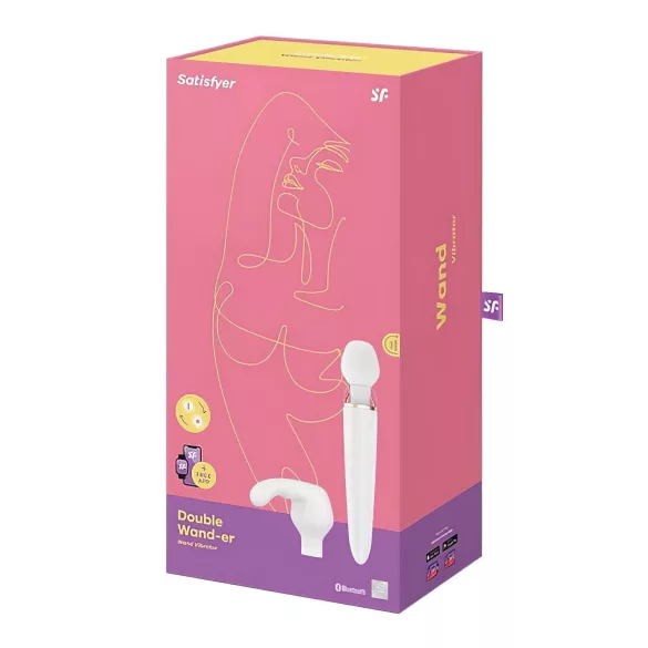 Satisfyer Double Wand-er - masāžas vibrators ar aplikāciju baltā krāsā