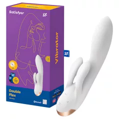   Satisfyer Double Flex - lietotnē vadāms vibrators ar klitora kājiņu (balts)