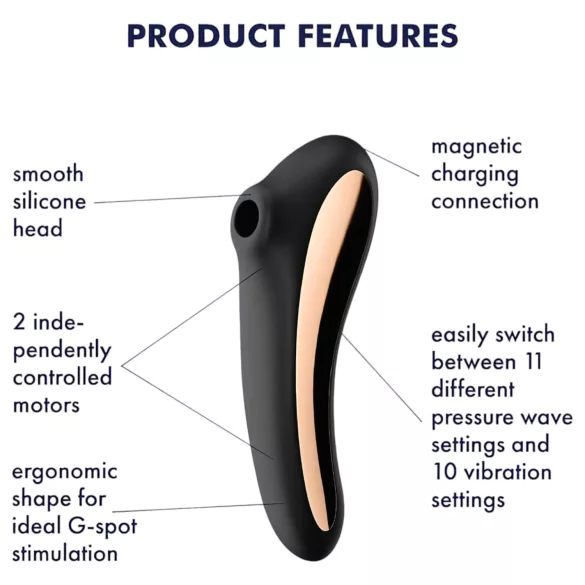 Satisfyer Dual Kiss - uzlādējams vaginālais un klitora vibrators melns