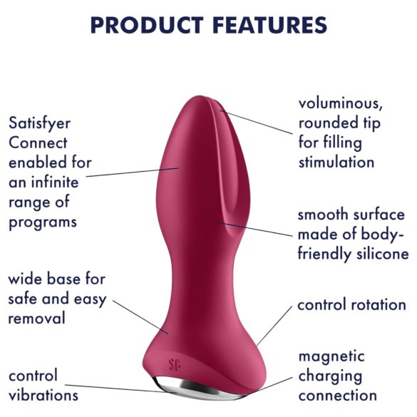 Satisfyer Rotator Plug 2 - anālais vibrators ar lodītēm, uzlādējams, sarkans
