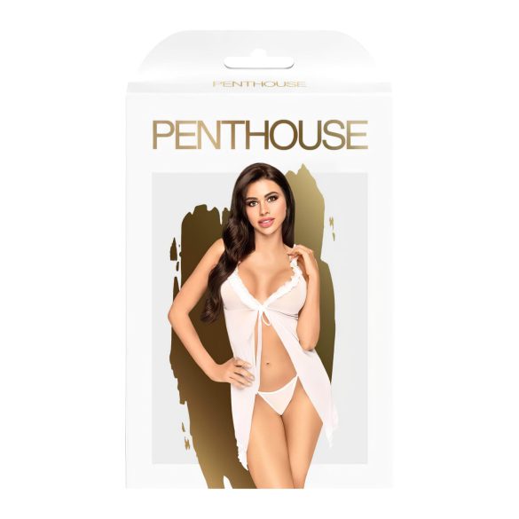 Penthouse babydoll komplekts ar tanga, caurspīdīgs, balts - L/XL