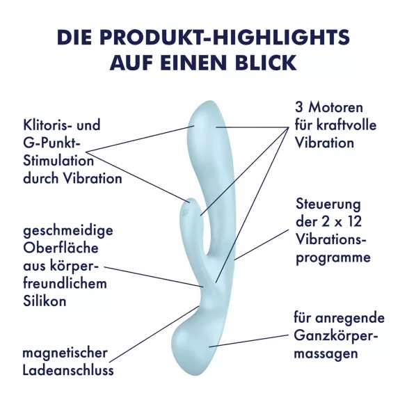 Satisfyer Triple Oh - uzlādējams vibrators ar klitora stimulatoru zils