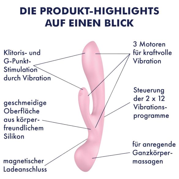 Satisfyer Triple Oh - uzlādējams vibrators ar klitora stimulāciju rozā