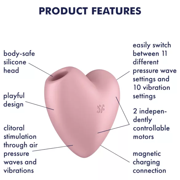 Satisfyer Cutie Heart - klitora stimulators ar gaisa viļņiem uzlādējams rozā