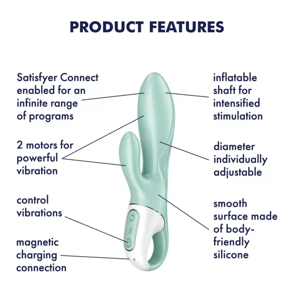 Satisfyer Air Pump Bunny 5 - lietotnes vadāms pumpējams vibrators (mētra)